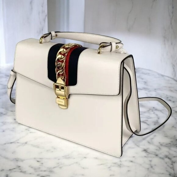 NWT Authentic  Gucci Stone Color Sylvie large Top Handle Bag - Picture 3 of 13